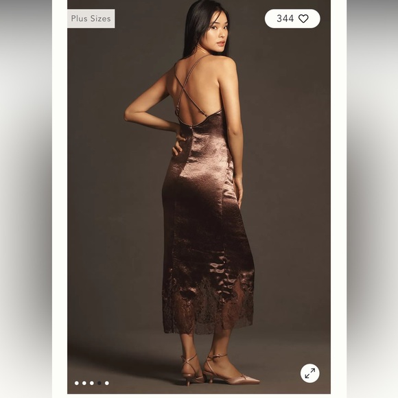 ANTHRO Satin Lace Midi Pajama Dress - Picture 2 of 4